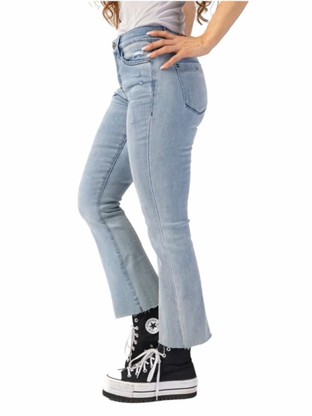 Nancy Rose denim Light Blue medium Rise Straight mini flare Fun Jeans Sz 30 NWT